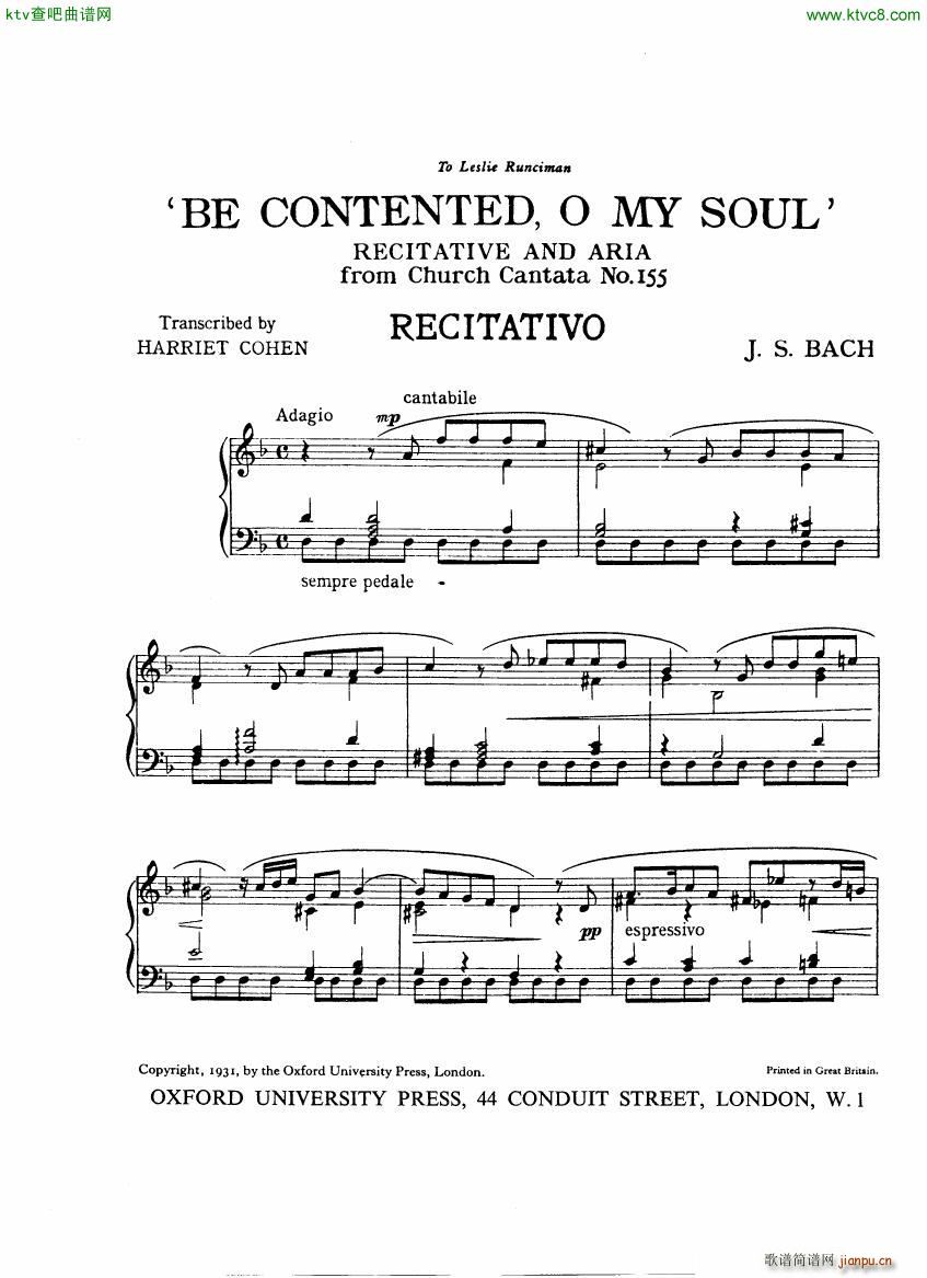 Bach JS BWV 155 Be Contented O My Soul arr Cohen2