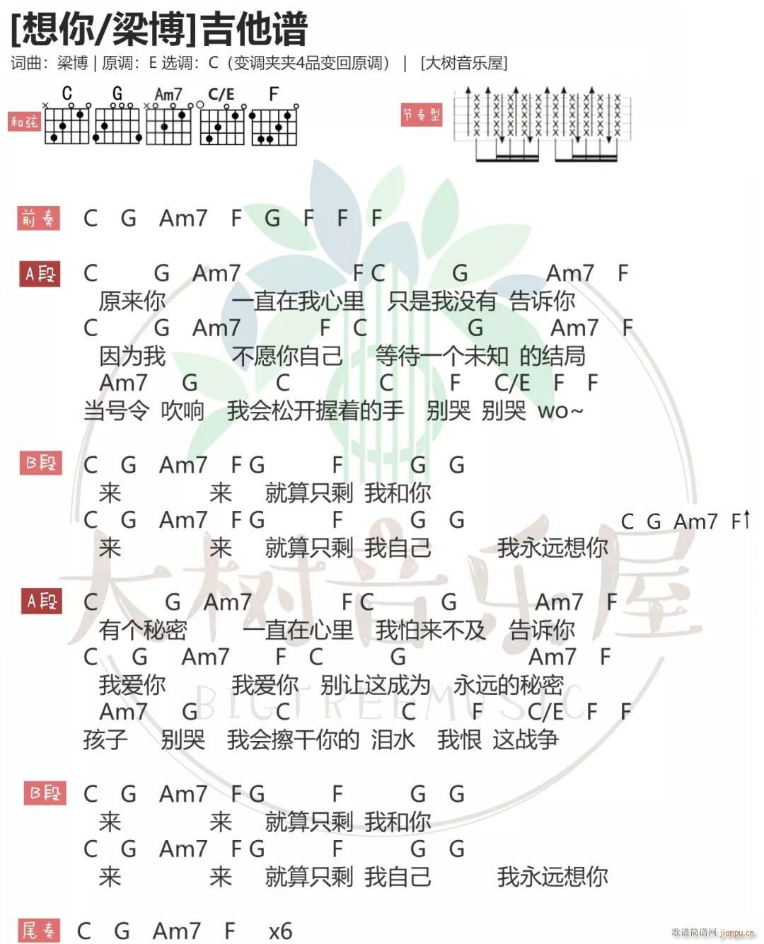 想你 ( C调指法编配)_梁博1