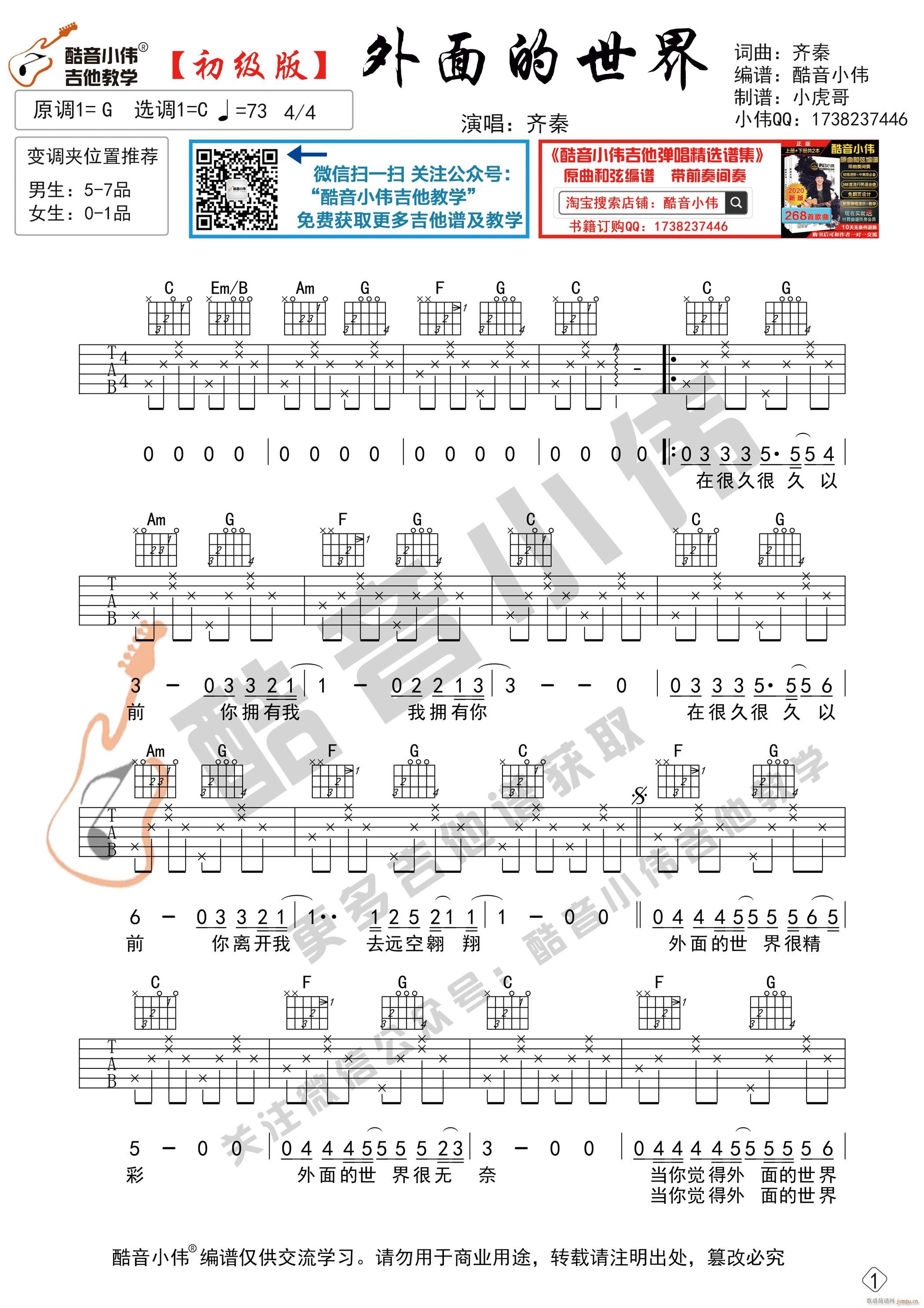 《外面的世界》 初级版 吉他弹唱教学_齐秦1