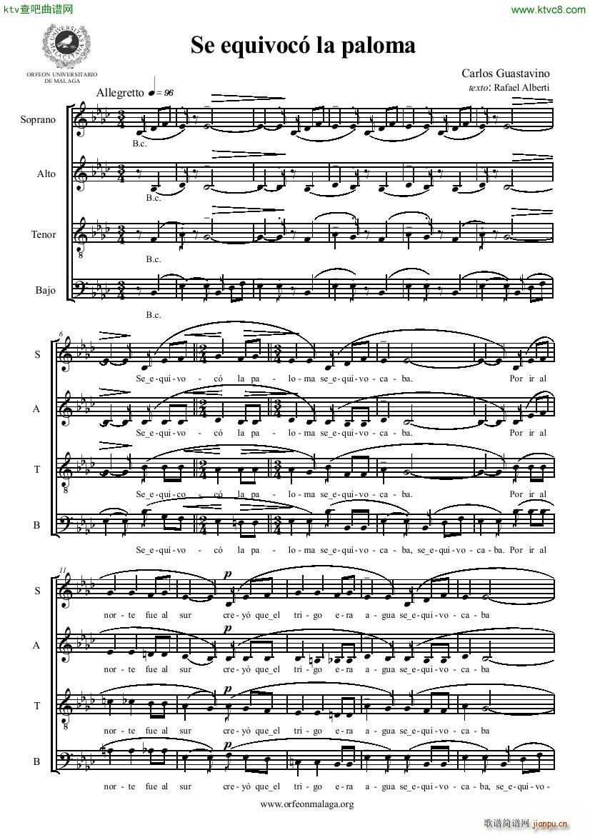 Guastavino Se Equivoco La Paloma SATB1