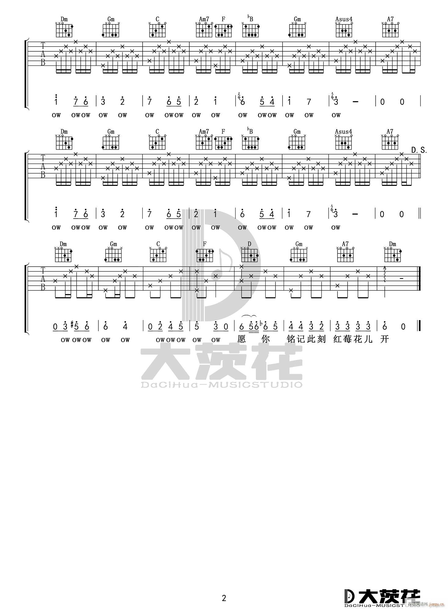 红莓花儿开 （ F调指法简易版）_毛不易2