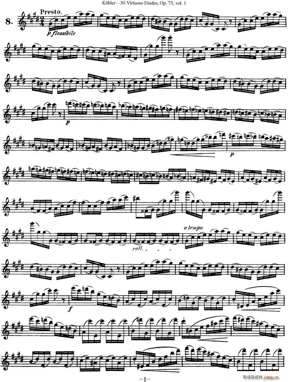 柯勒30首高级长笛练习曲作品75号(NO 8)1