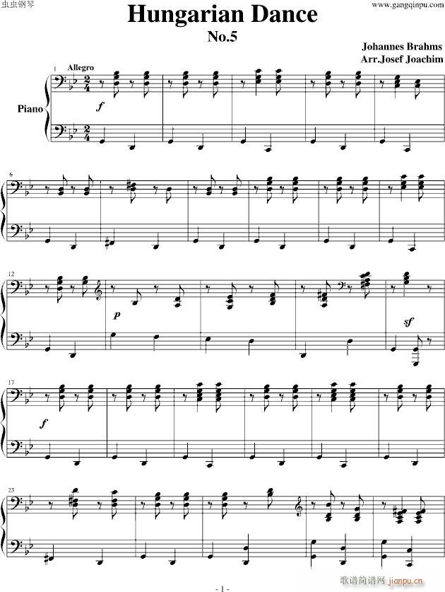 匈牙利舞曲第五号钢琴伴奏_勃拉姆斯 Brahms1