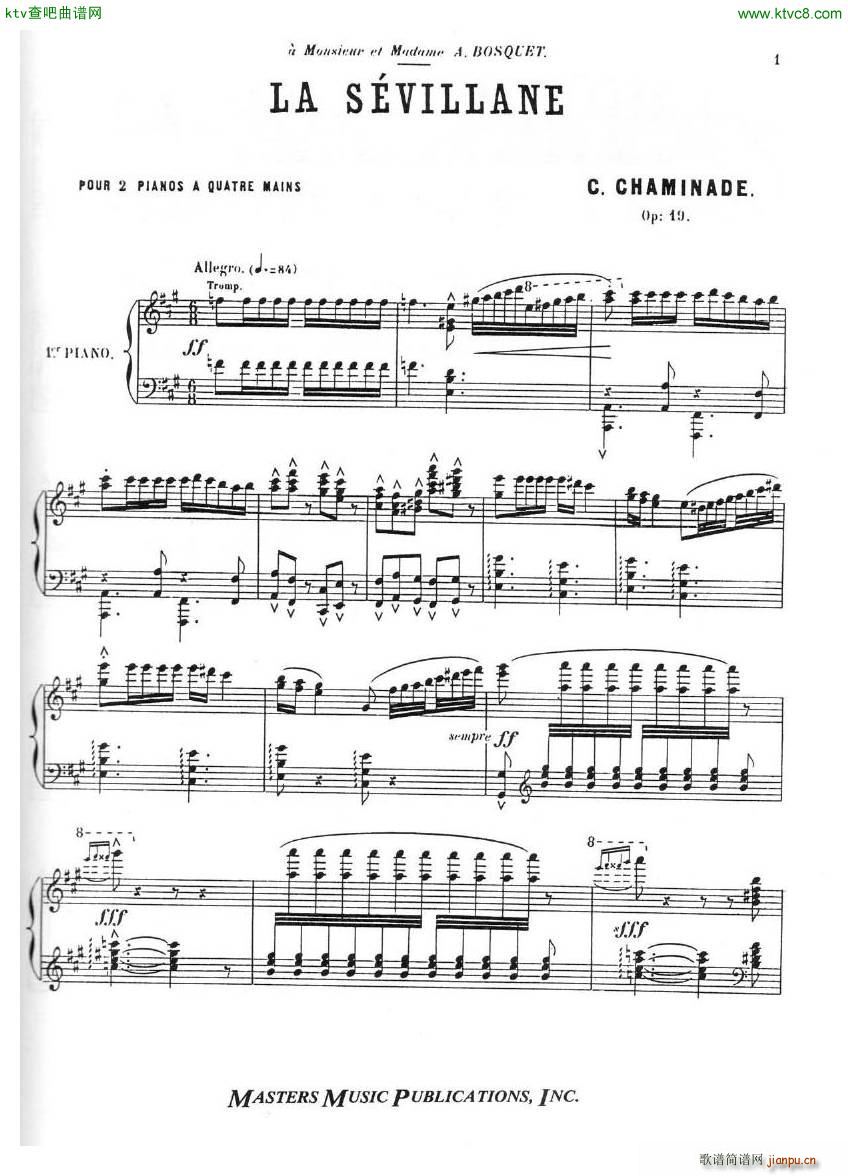 Chaminade Cecil La Sevillane for 2 pianos 4 hands1