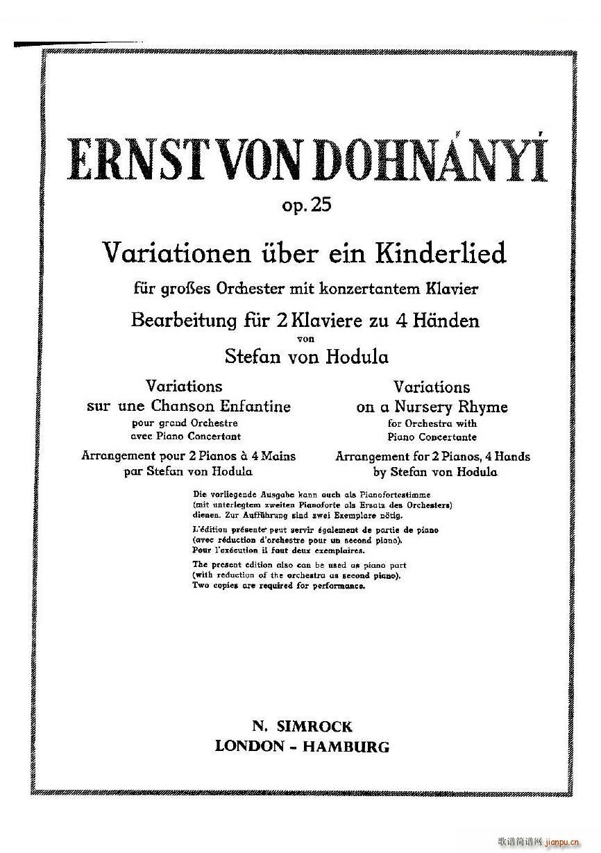 Dohnanyi Variations Nursery Rhyme Op25（一）1