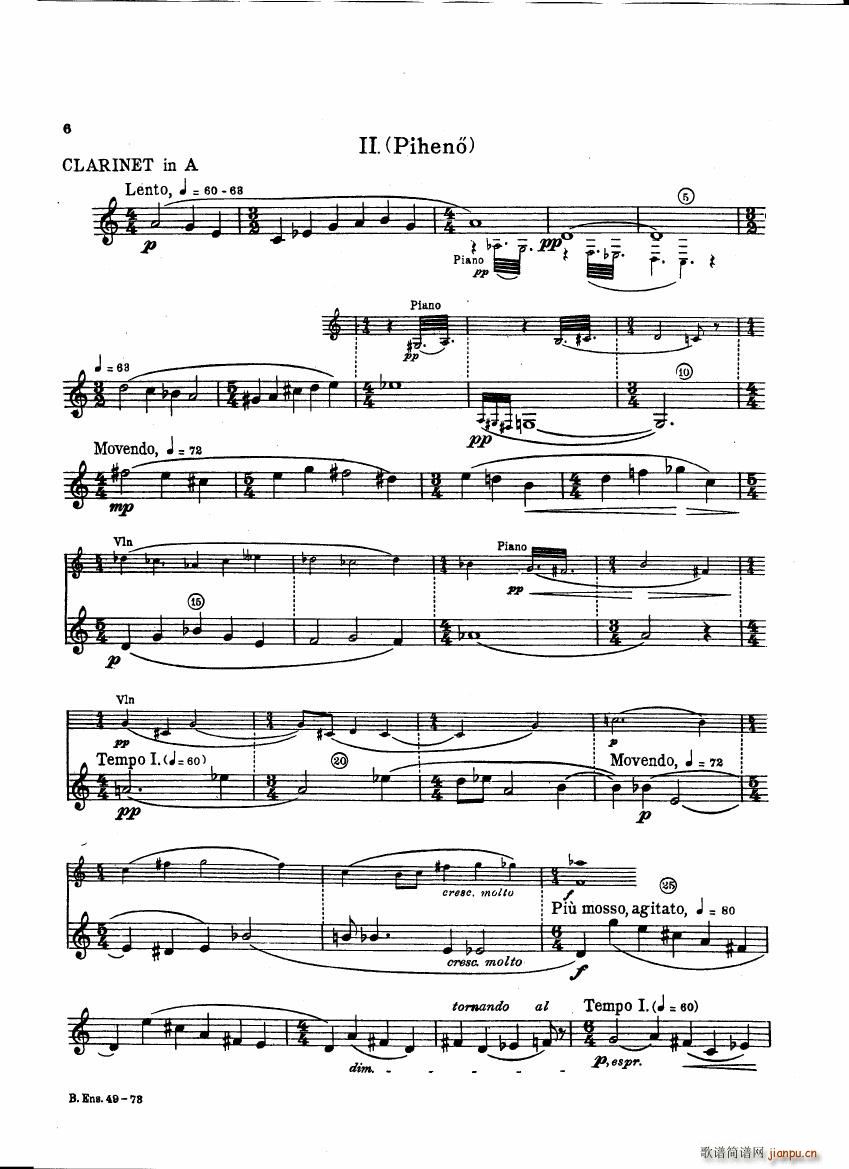 Bartok SZ 111 Contrasts clarinets A and Bb6