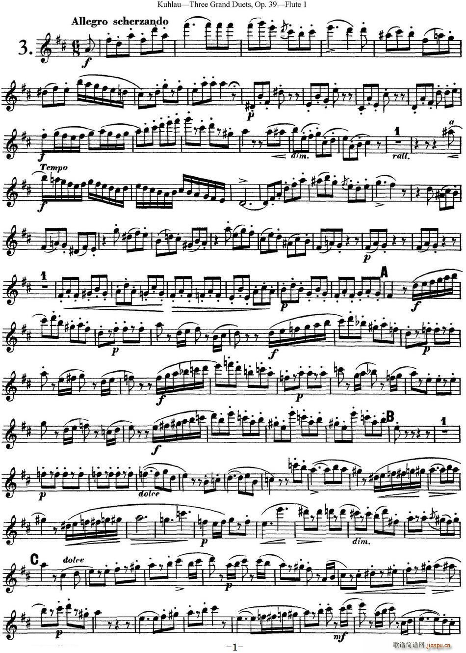 库劳长笛二重奏大练习曲Op 39――Flute 1(No 3)1