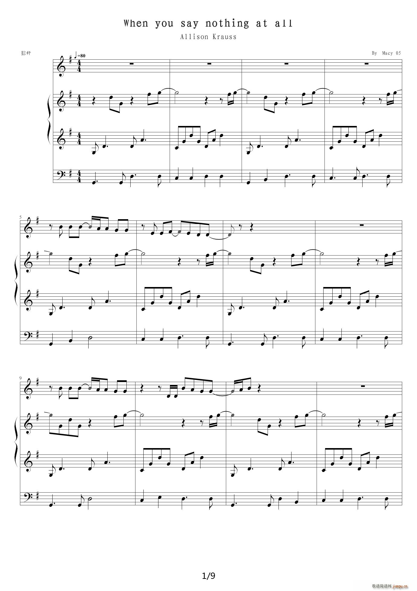 When you say nothing at all （三手联弹） G调1