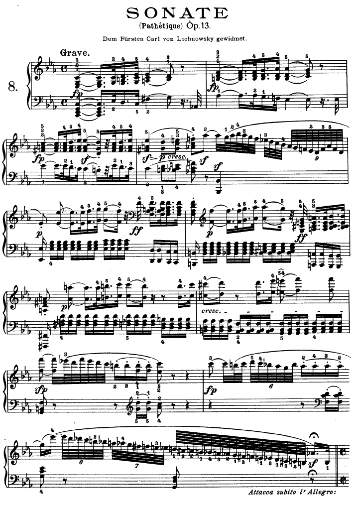 C小调第八琴奏鸣曲（悲怆）Op―13-钢琴谱(钢琴曲)-贝多芬-beethoven1