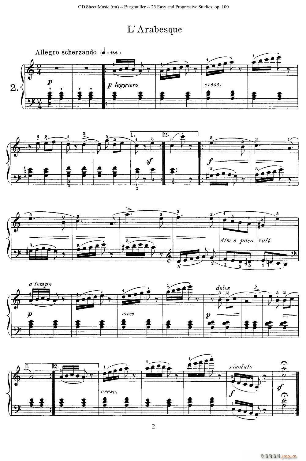 布尔格缪勒-25首钢琴进阶练习曲 Op 100（2、阿拉伯风格曲）1