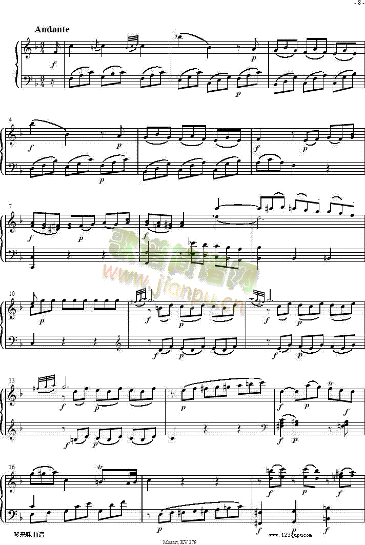 奏鸣曲 Sonatas K279 Mvt.2-莫扎特1