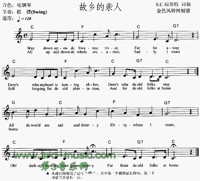 故乡的亲人[电子琴谱]1