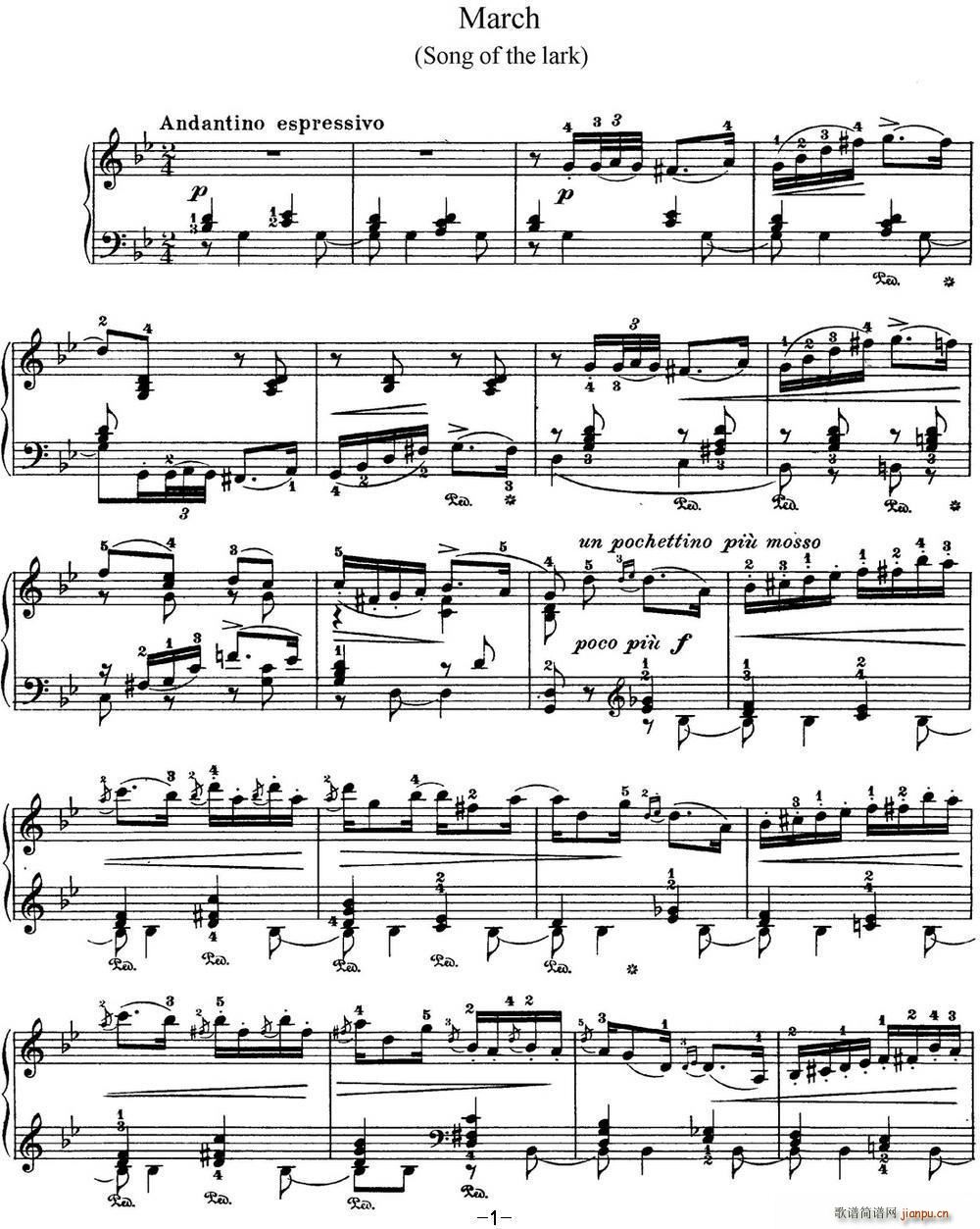 柴可夫斯基 四季 3月 云雀之歌 g小调 Song of the Lark G minor1