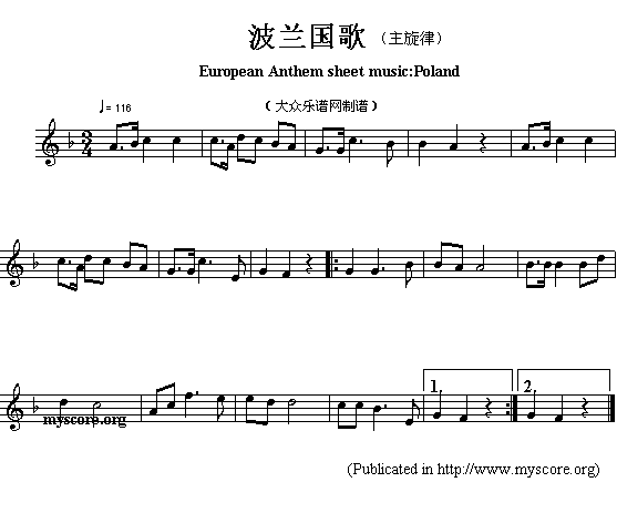 波兰国歌（European Anthem sheet music:Poland）1