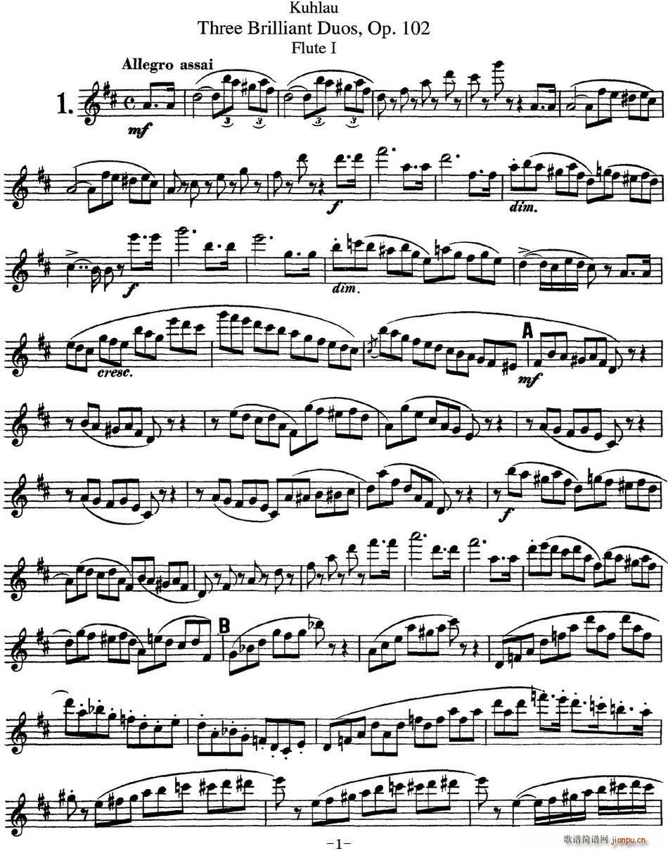 库劳长笛二重奏练习三段OP 102――Flute 1（NO 1）1