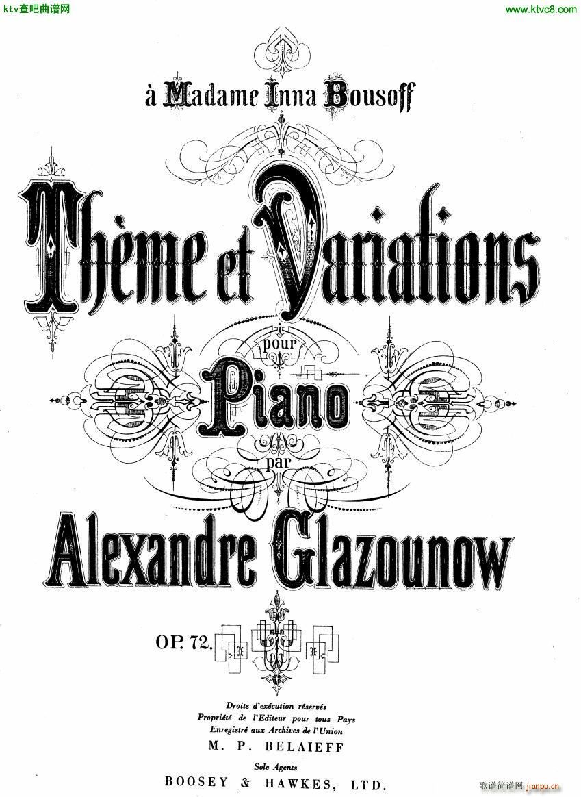 Glazunov Theme et Variations Op 721