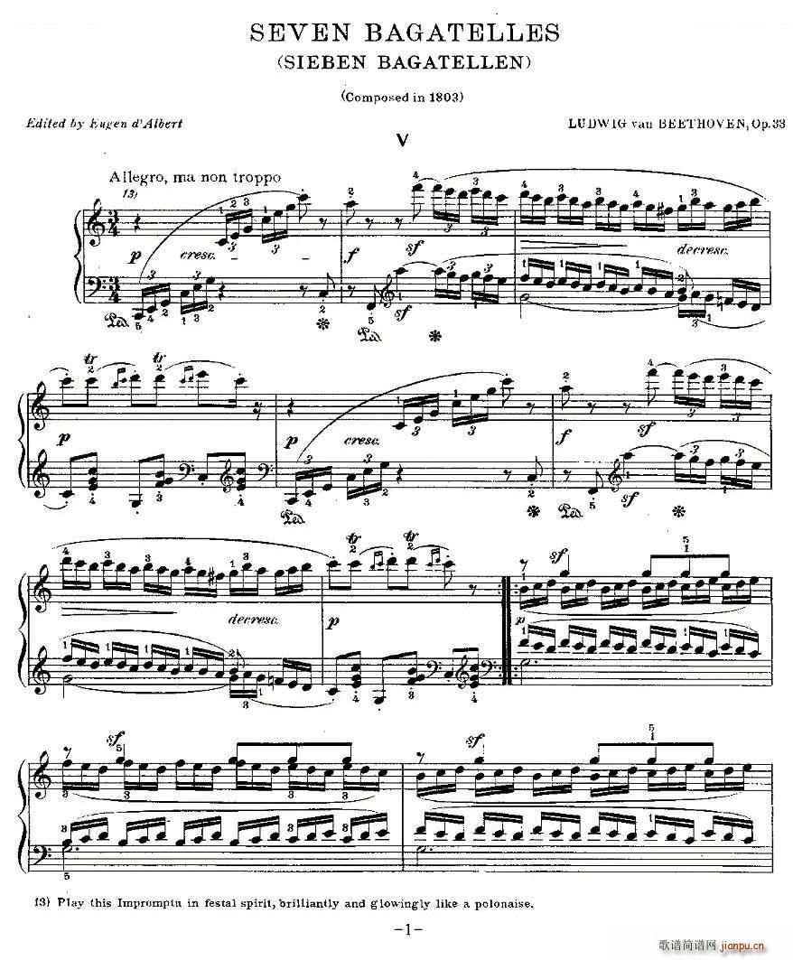 贝多芬钢琴小品（Bagatelles）Op 33 之五1