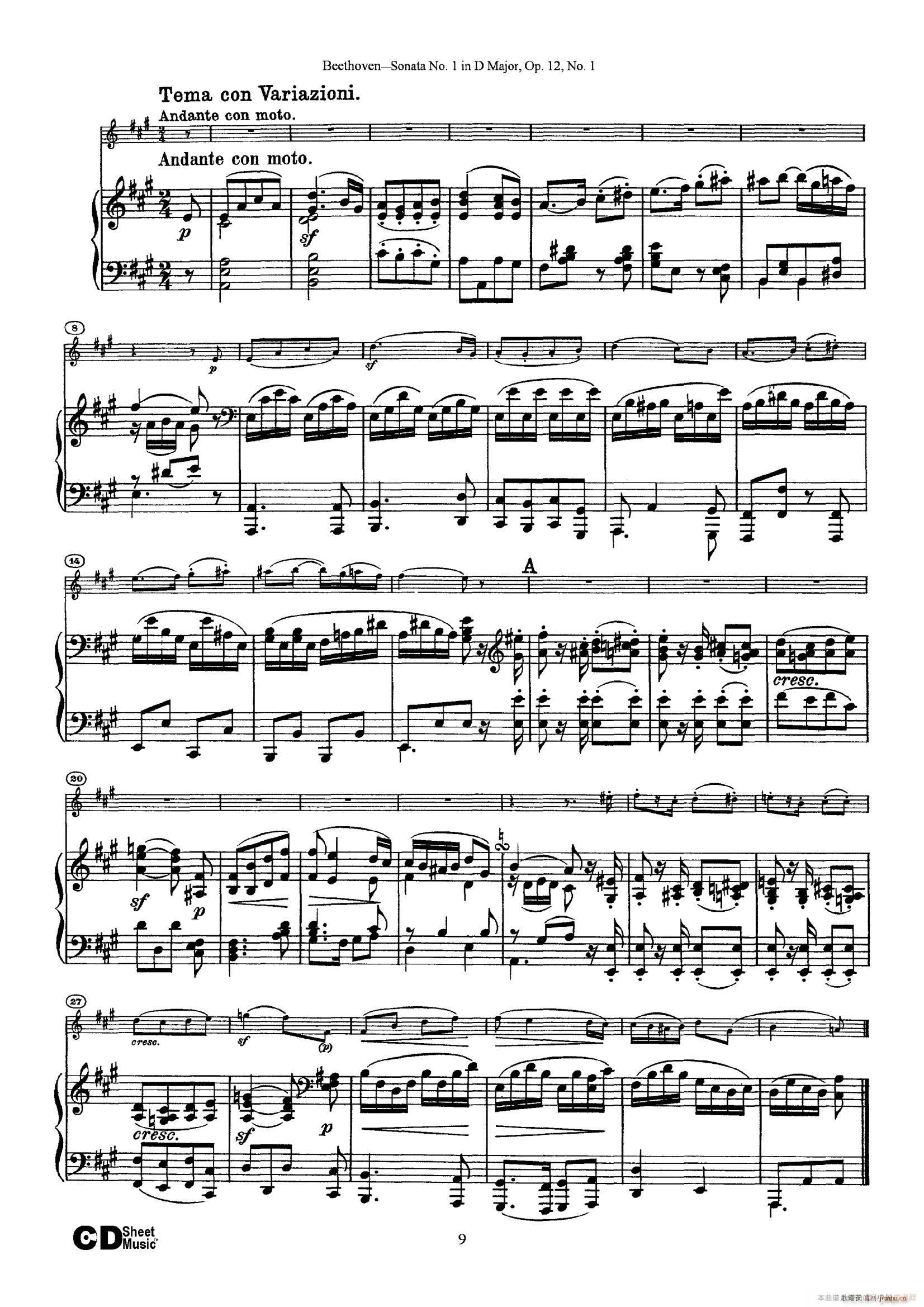 D大调第一小提琴奏鸣曲（Sonata No 1 in D Major Op 12 No 1）（ 钢琴伴奏）9