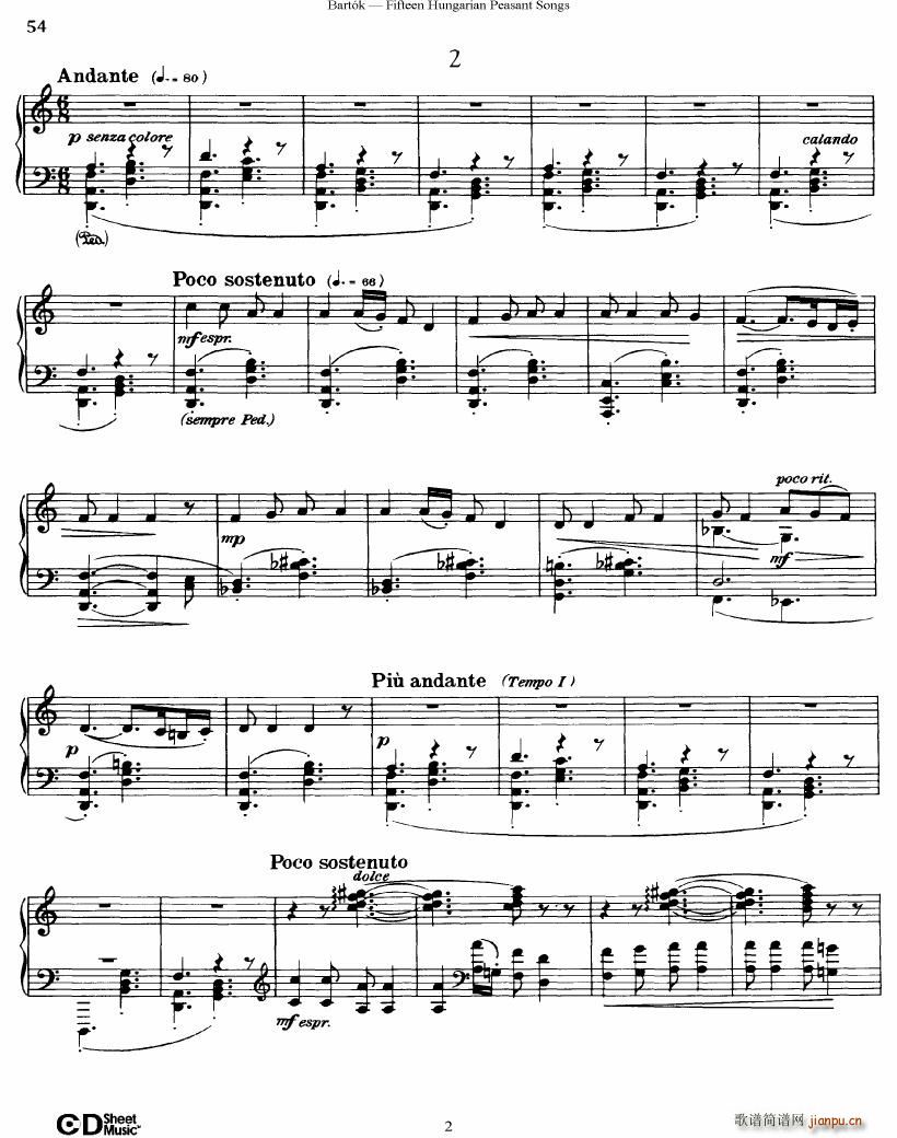 Bartok SZ 71 Fifteen Hungarian Peasant Songs Piano2