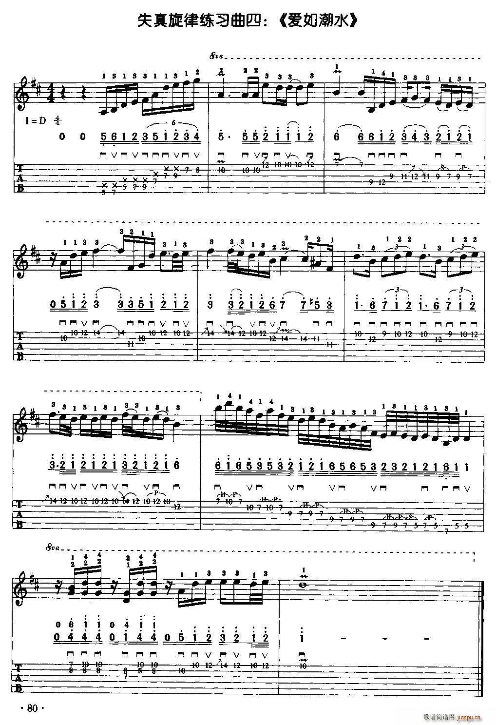 电吉他失真旋律练习曲 爱如潮水1