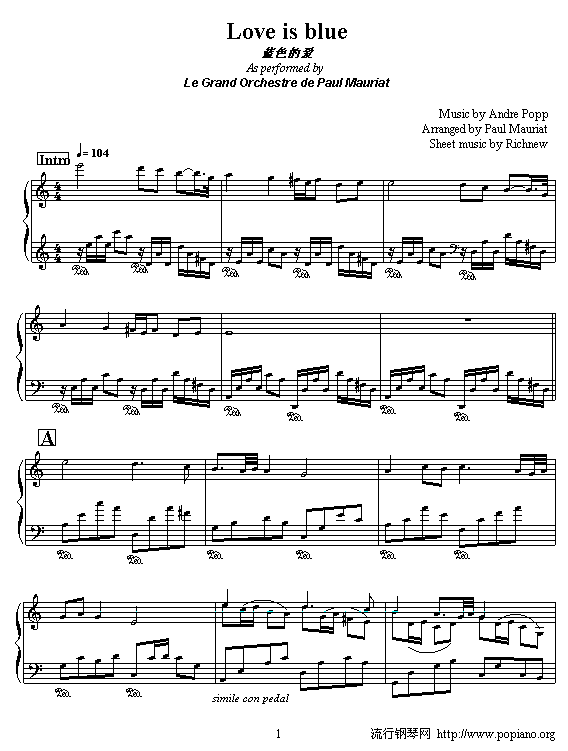 蓝色的爱-钢琴谱(钢琴曲)-克莱德曼1