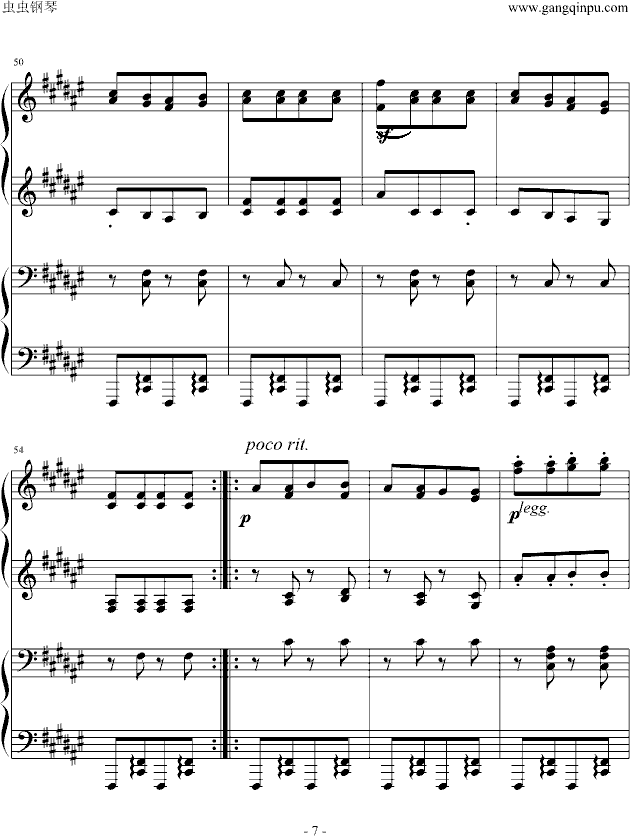 《匈牙利舞曲第5号》四手联弹-钢琴谱(钢琴曲)-勃拉姆斯-Brahms7