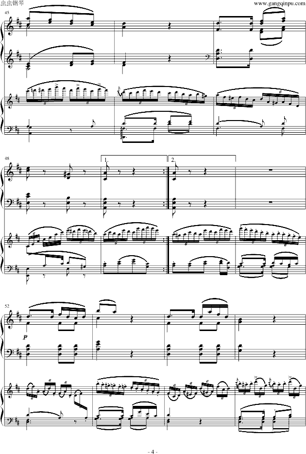 A大调弦乐五重奏“鳟鱼”第四乐章（两架钢琴谱）-钢琴谱(钢琴曲)-舒伯特4