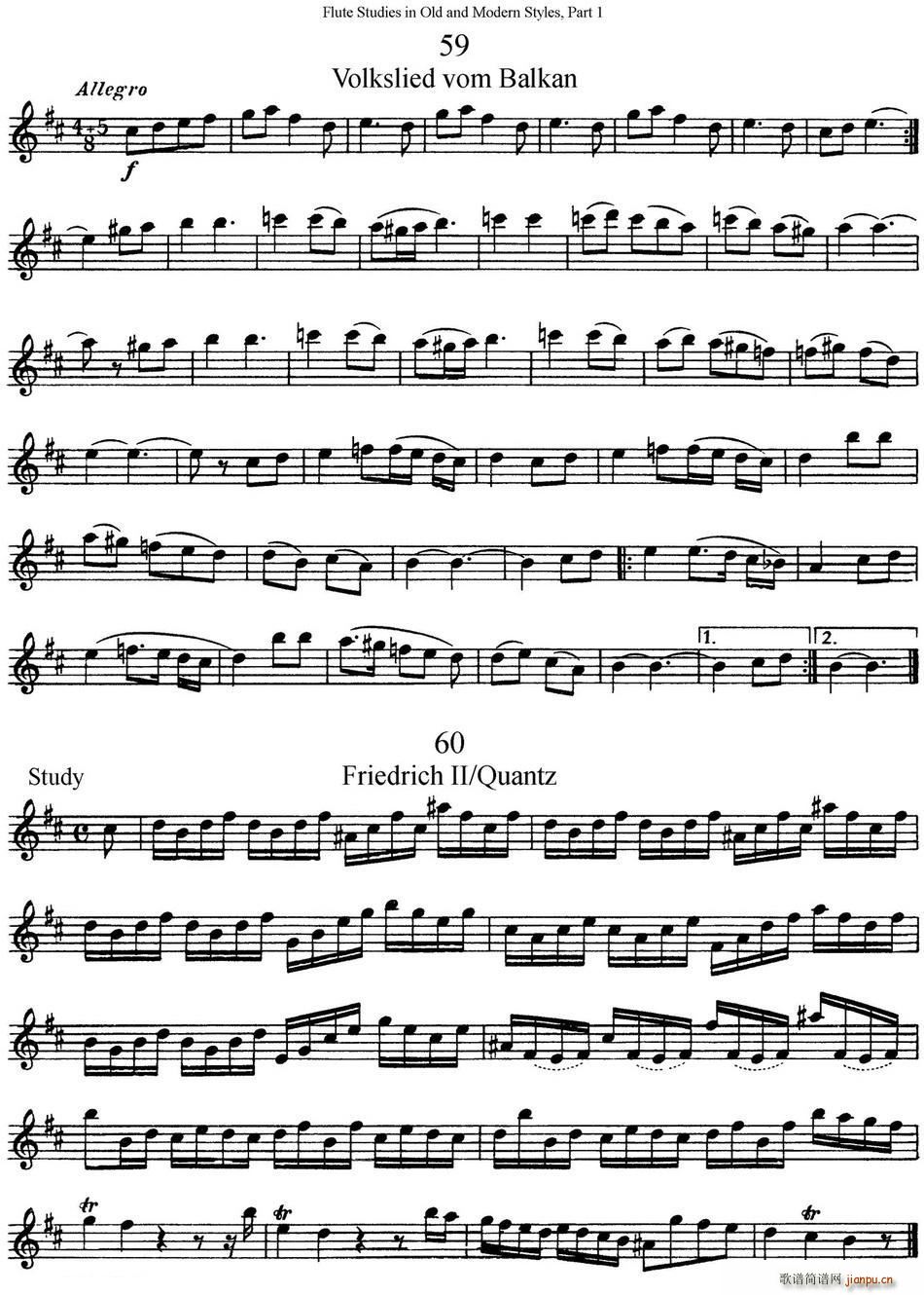 斯勒新老风格长笛练习重奏曲(第一部分)(NO 59-NO 60)1