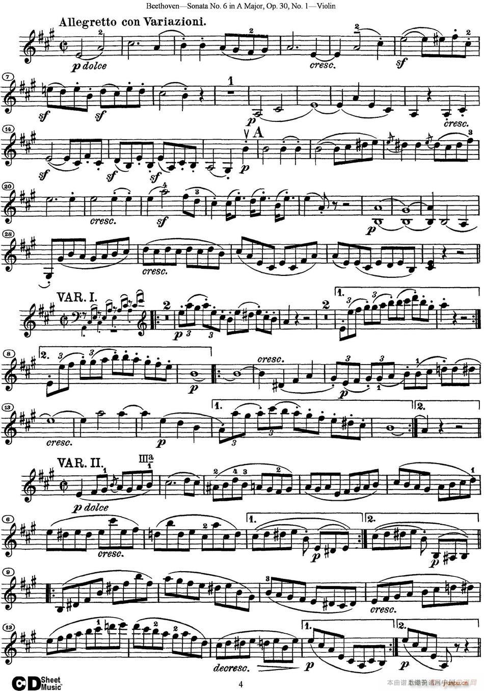 Violin Sonata No 6 in A Major Op 30 No 14