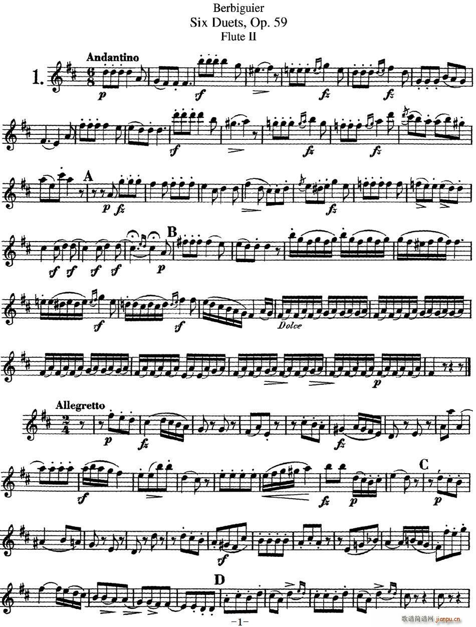 博比格6首长笛二重奏练习曲Op 59(Flute 2)1