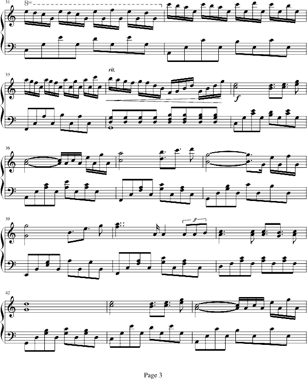 浅蓝色的爱情-钢琴谱(钢琴曲)-心随风飞3