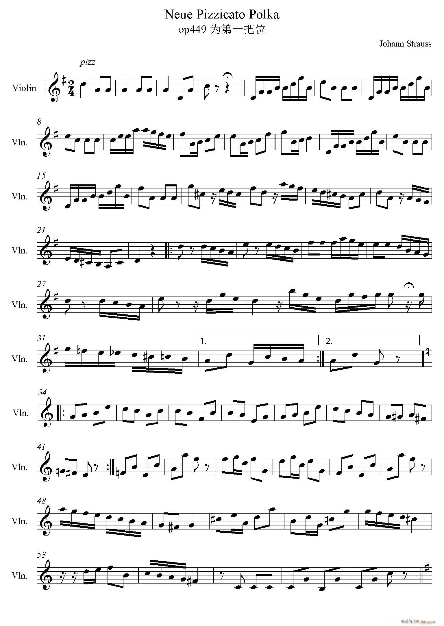 Neue Pizzicato Polka Op 449(新拨弦波尔卡)(第一把位)1