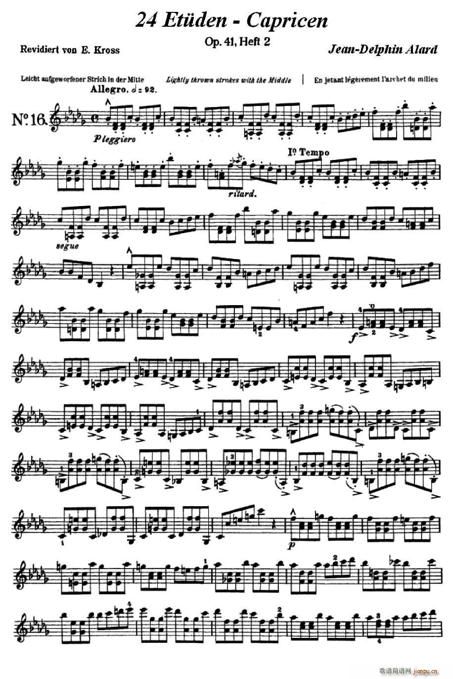 让 德尔菲 阿拉尔-12首小提琴�S想练习曲之161