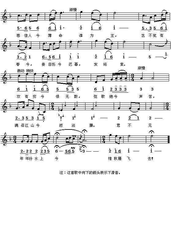 (宋)姜白石:古怨(查阜西打谱 简线对照)2