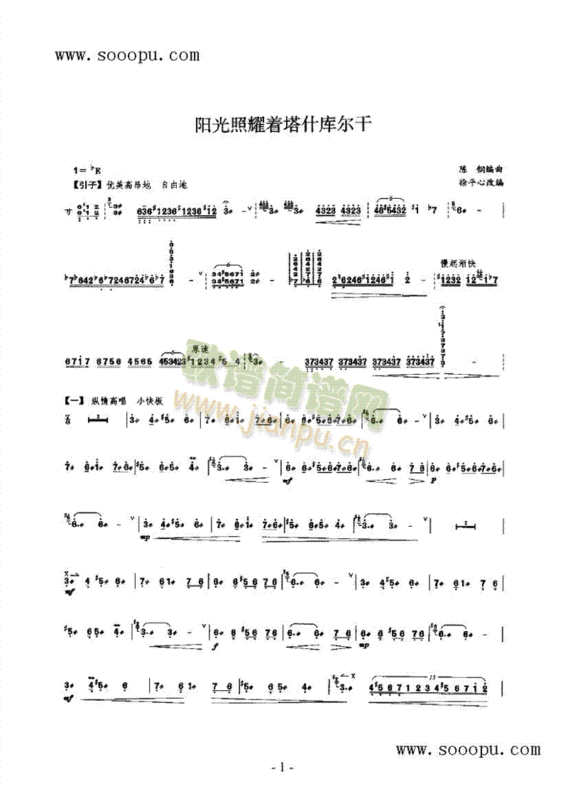 阳光照耀着塔什库尔干 民乐类 扬琴1