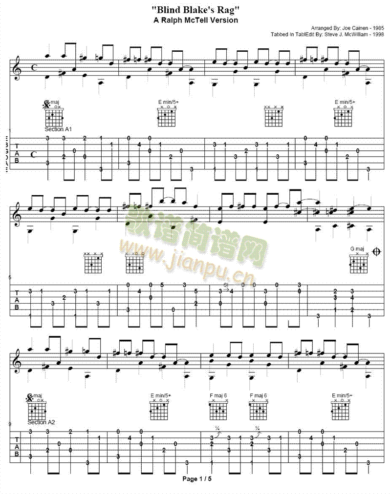Blind Blakes Rag吉他谱( 六线谱)1