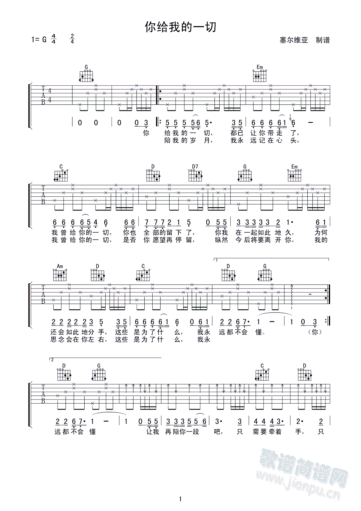 你给我的一切_塞尔维亚　制谱1