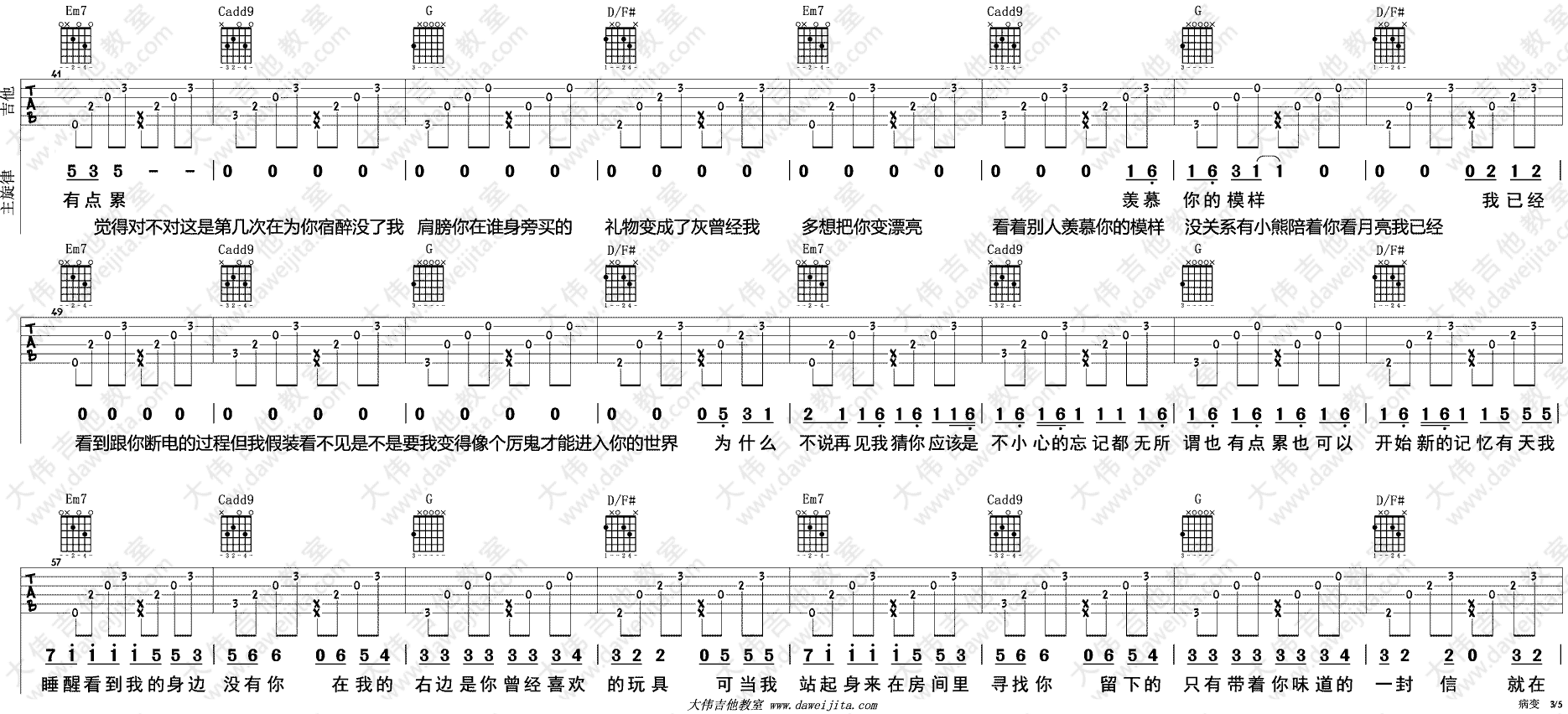 病变吉他谱 G调精选版_大伟吉他教室编配_Bigbang3
