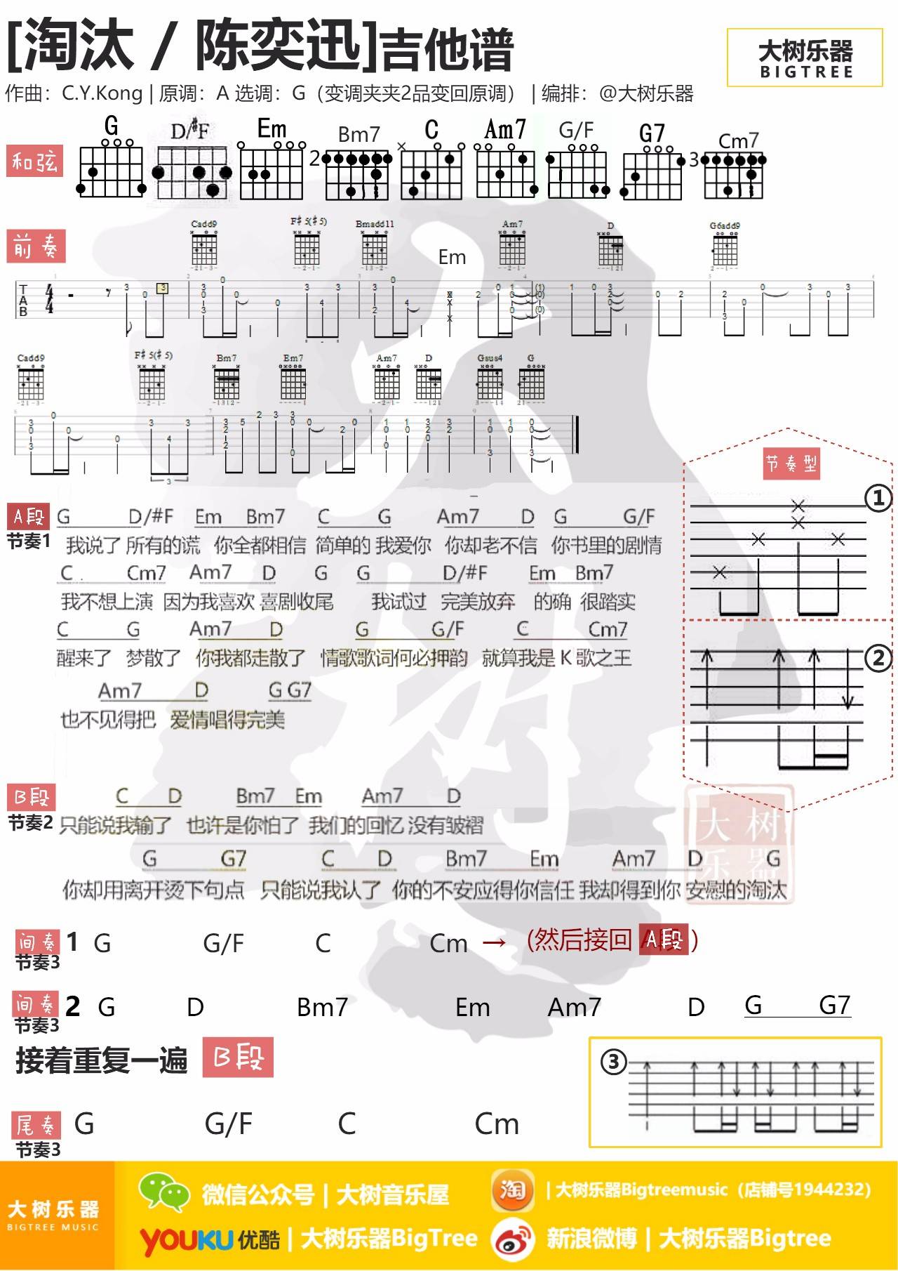 淘汰吉他和弦谱_大树音乐版本_TXT谱_文本谱_陈奕迅1