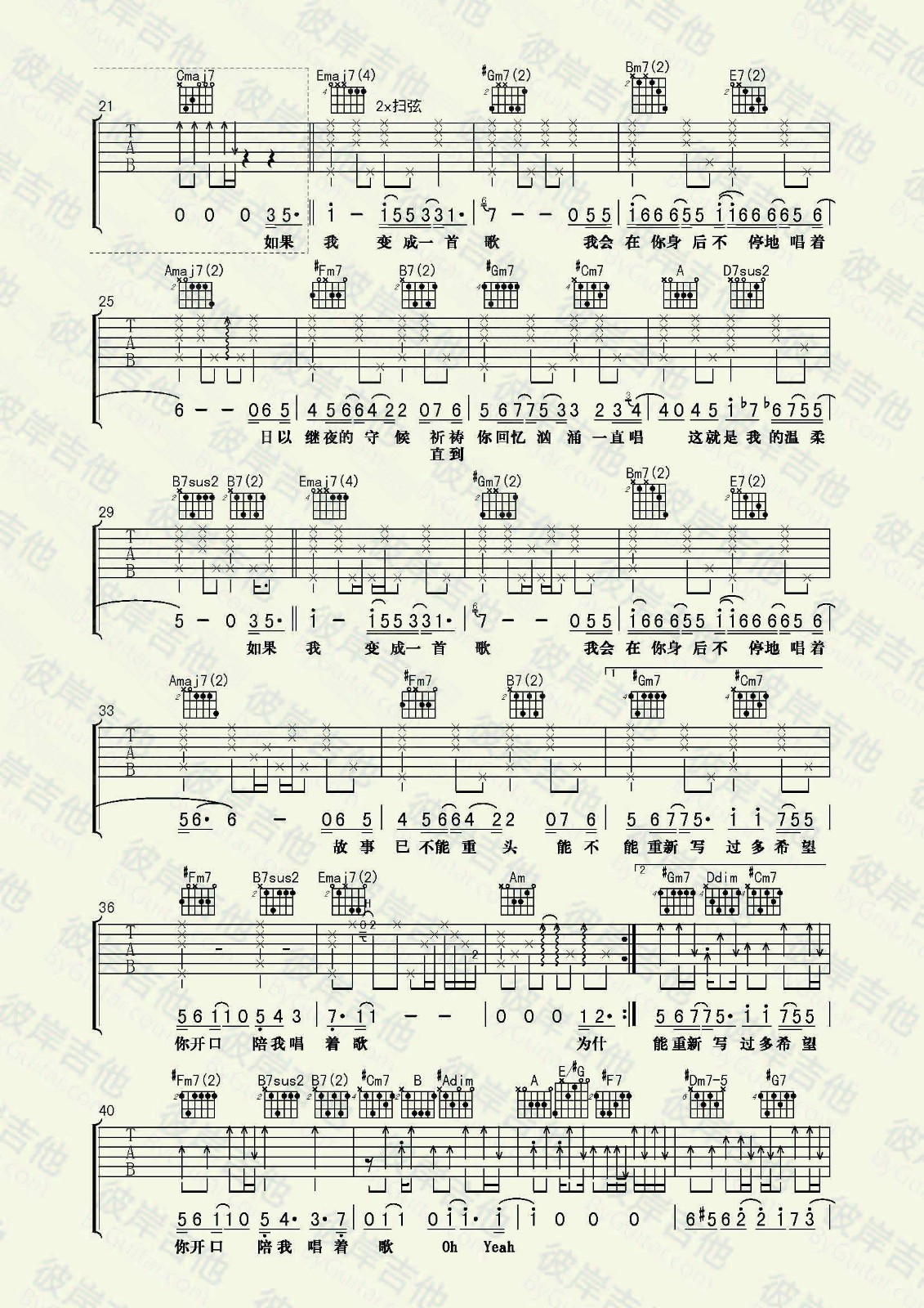 如果我变成一首歌吉他谱 E调附演示_彼岸吉他编配_林宥嘉2