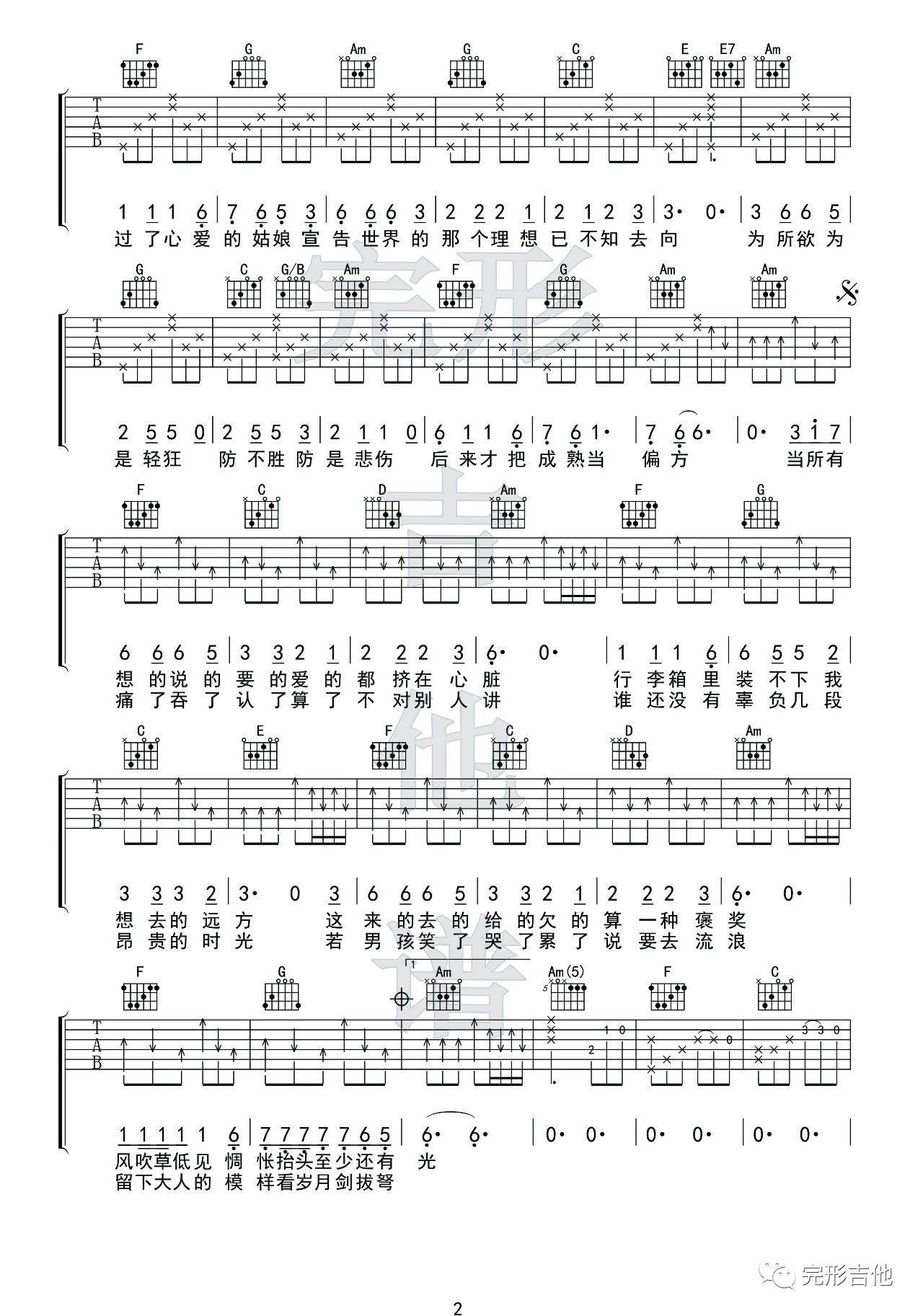 牧马城市吉他谱 F调_完形吉他编配_毛不易2