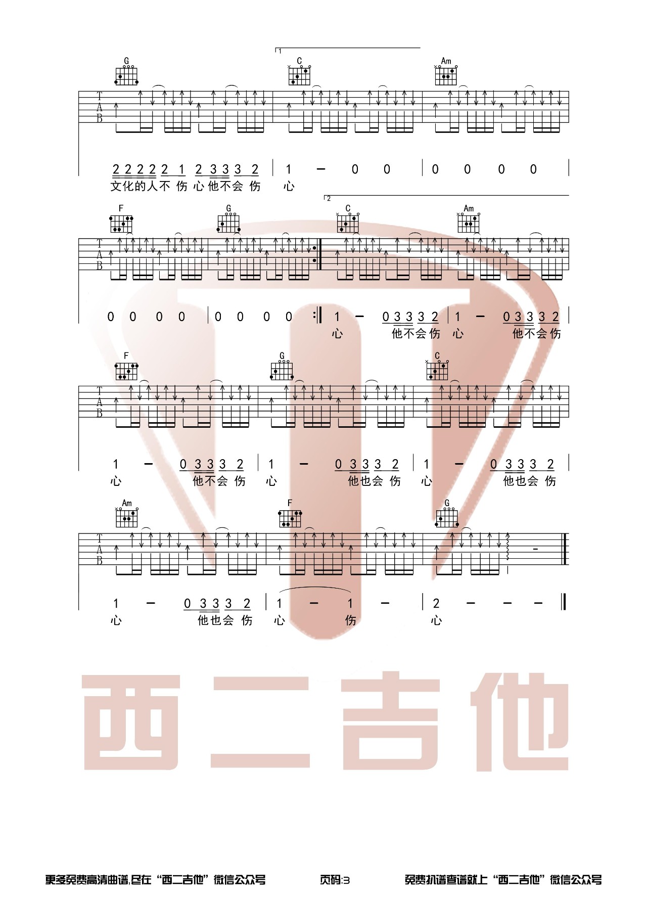 没有理想的人不伤心吉他谱 C调_西二吉他编配_新裤子乐队3