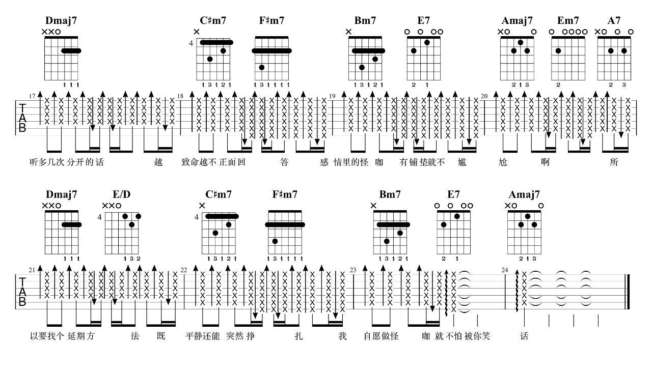怪咖吉他谱 A调附视频_7t吉他教室编配_薛之谦2