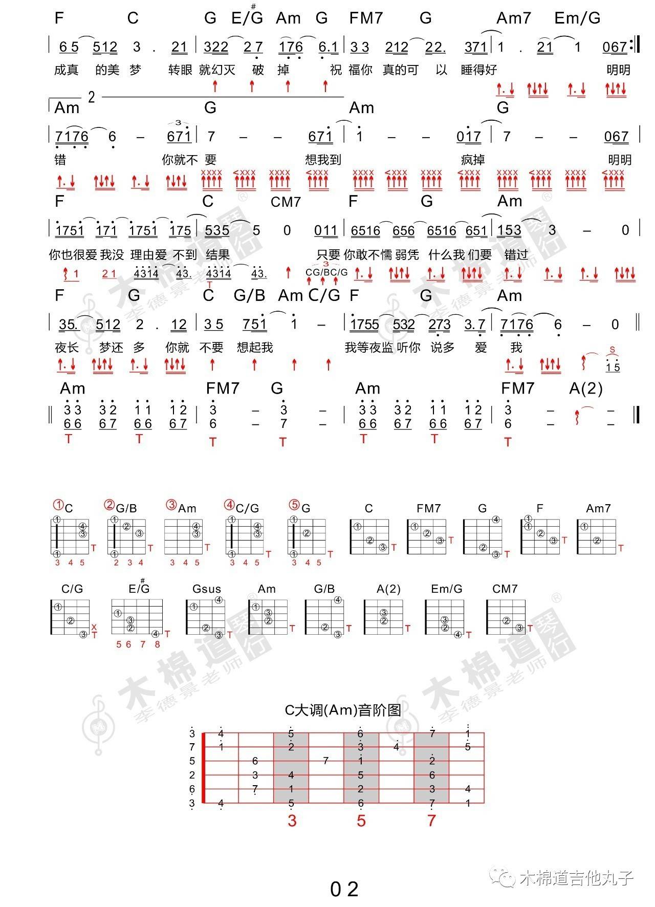 你就不要想起我吉他谱 E调和弦谱_木棉道编配_张杰2