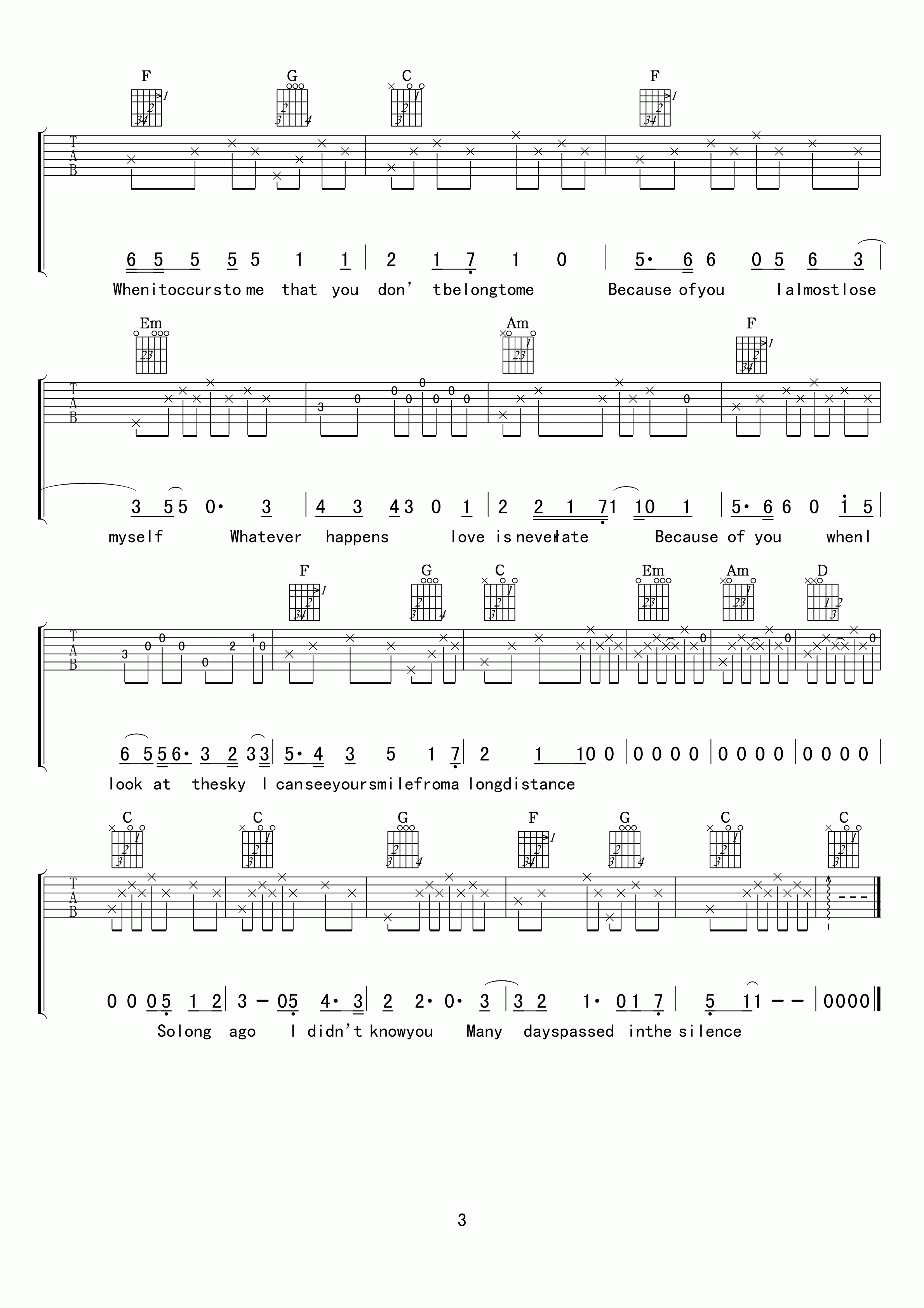 So long ago吉他谱 D调高清版_小叶歌吉他编配_dry cell3