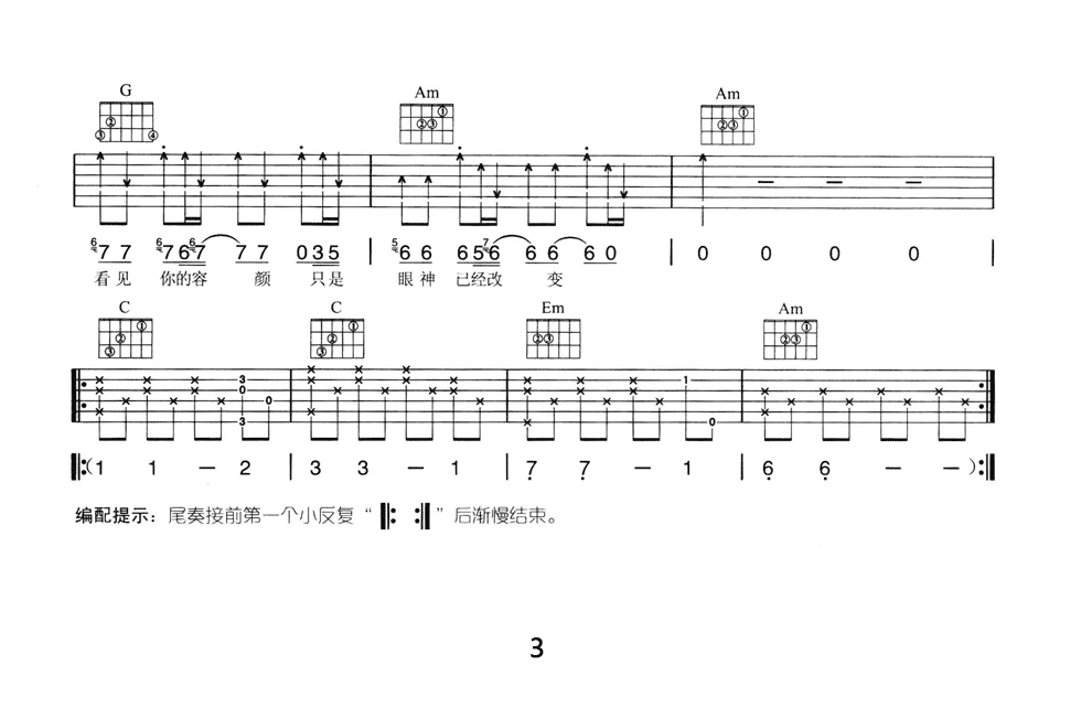 呐喊吉他谱 C调六线谱_简单版_张韶涵3