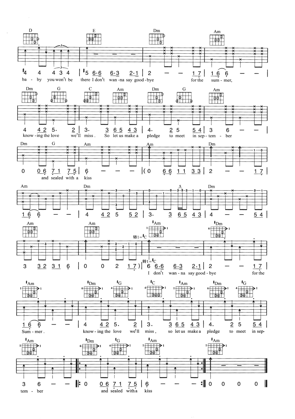 Sealed with a kiss吉他谱 C调六线谱_简单版_Brian Hyland2