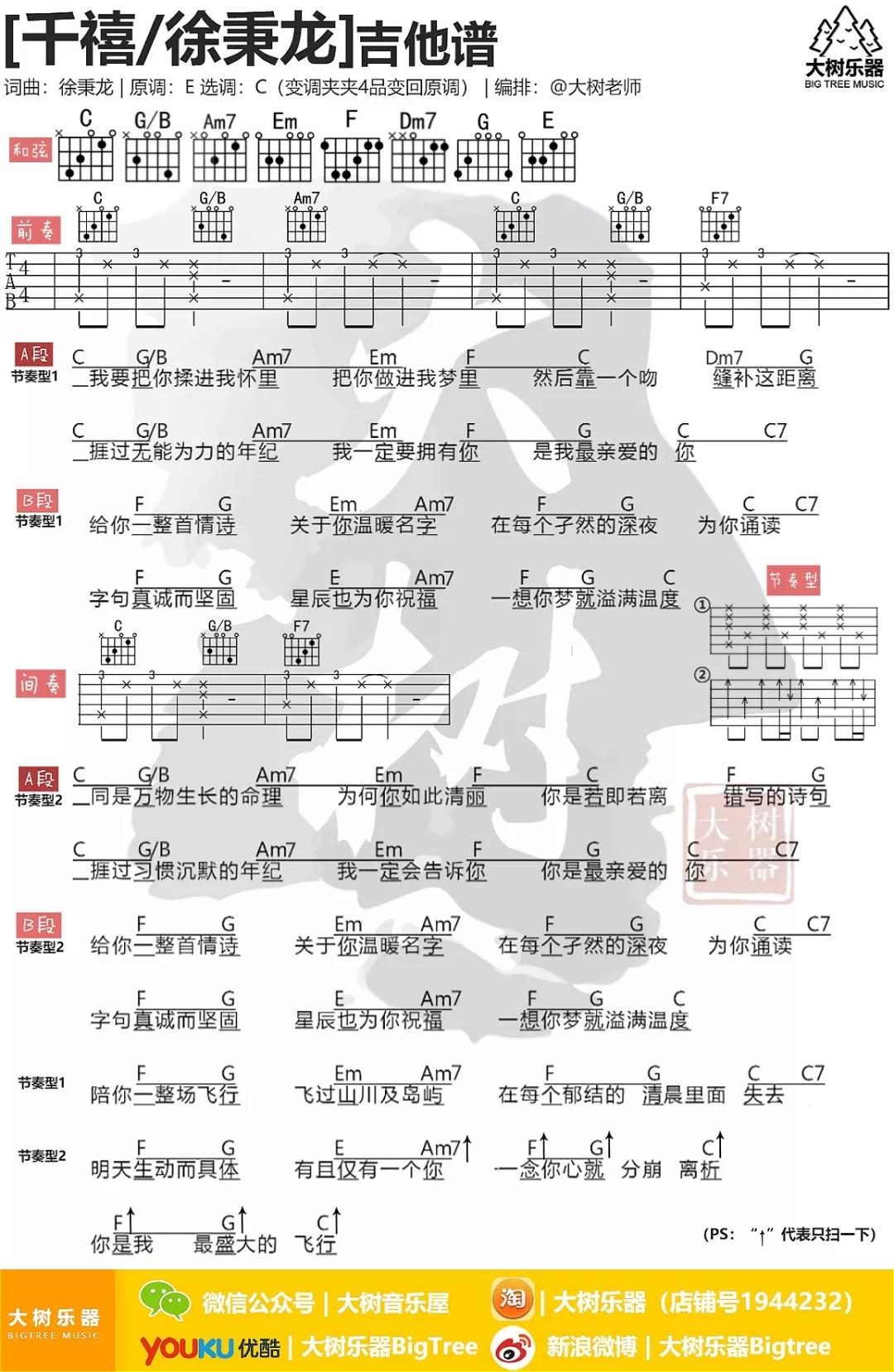 千禧吉他谱 C调和弦谱_大树音乐屋编配_徐秉龙1