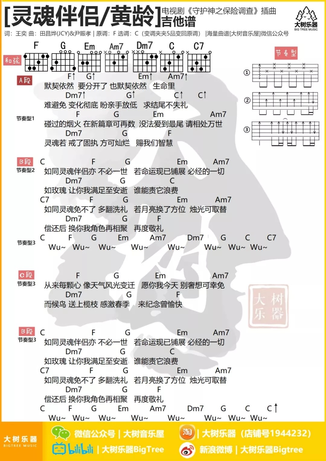 灵魂伴侣 C调和弦谱_大树音乐屋编配_黄龄1