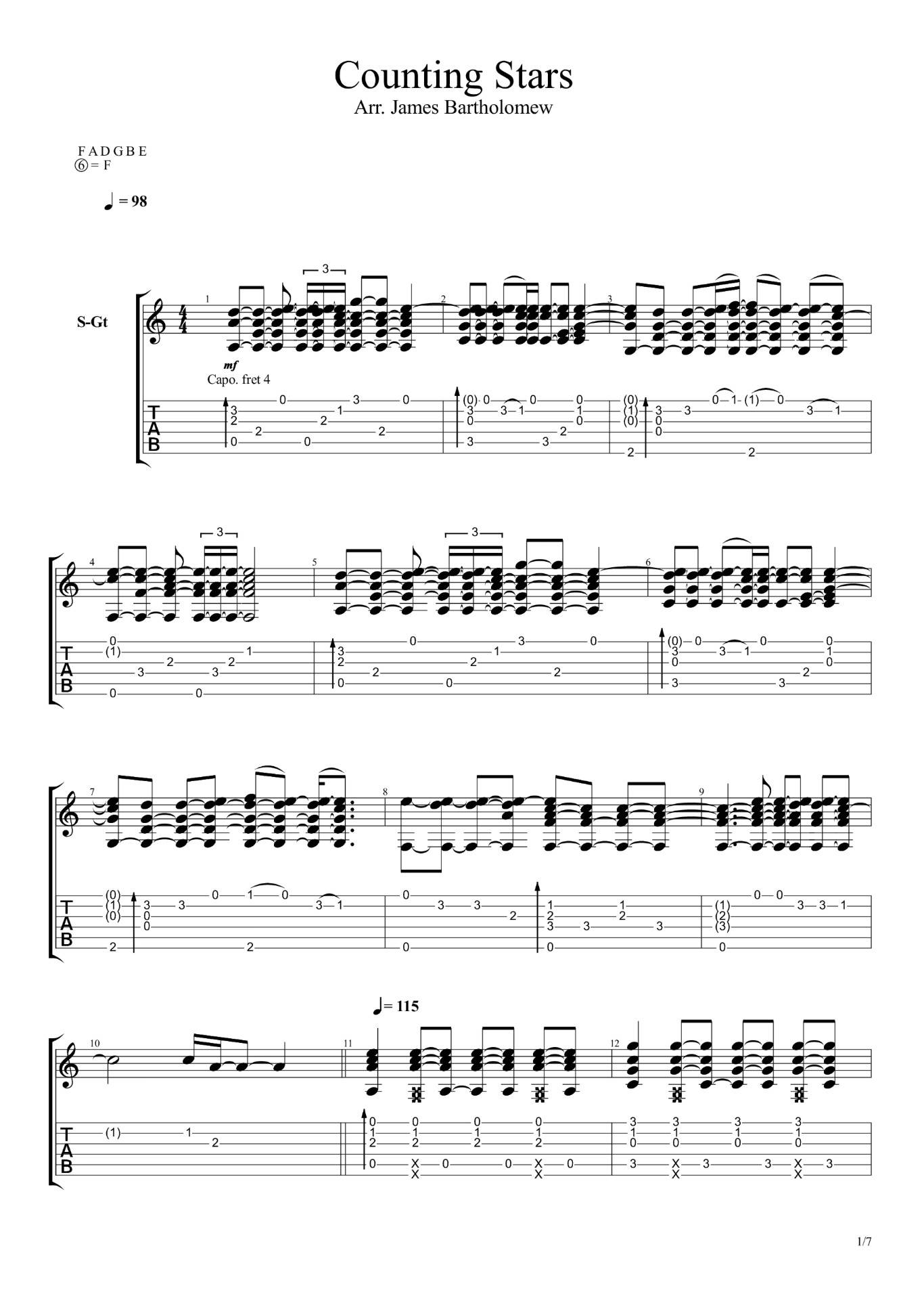 countingstars指弹谱 F调六线谱_高清版_By James1